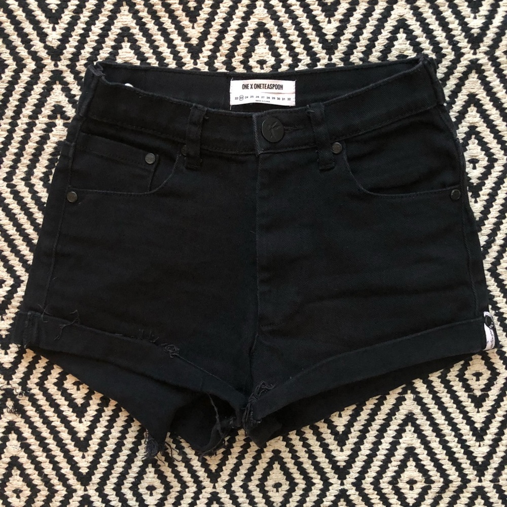 One Teaspoon Black High-Waist Denim Jean Shorts